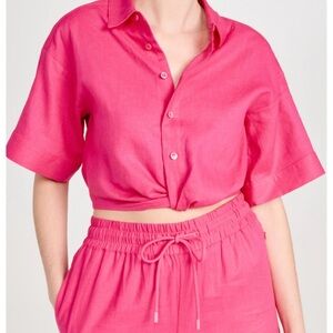 FRAME denim Seersucker Crop in Flamingo Pink Size Medium